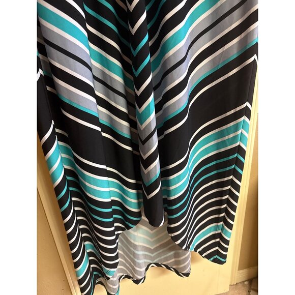 Catherines 3X Maxi Dress Black & Teal Chevron Patterned Sleeveless Flowy Hi-Low - Picture 4 of 8